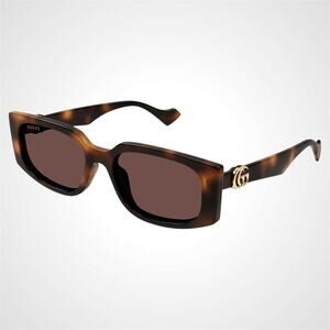 NEW GUCCI Sunglasses Brown 55-18-140 New Rectangle Havana Tortoise Gold GG Metal